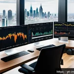 Home 23 대체투자 옵션 평가의 데이터 통합 방법 - A modern financial analyst workspace showing a multi-screen setup with dynamic dashboards displaying...